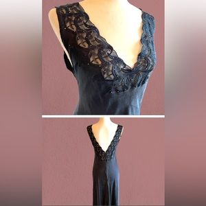 NK IMODE black 100% silk and lace midi slip dress